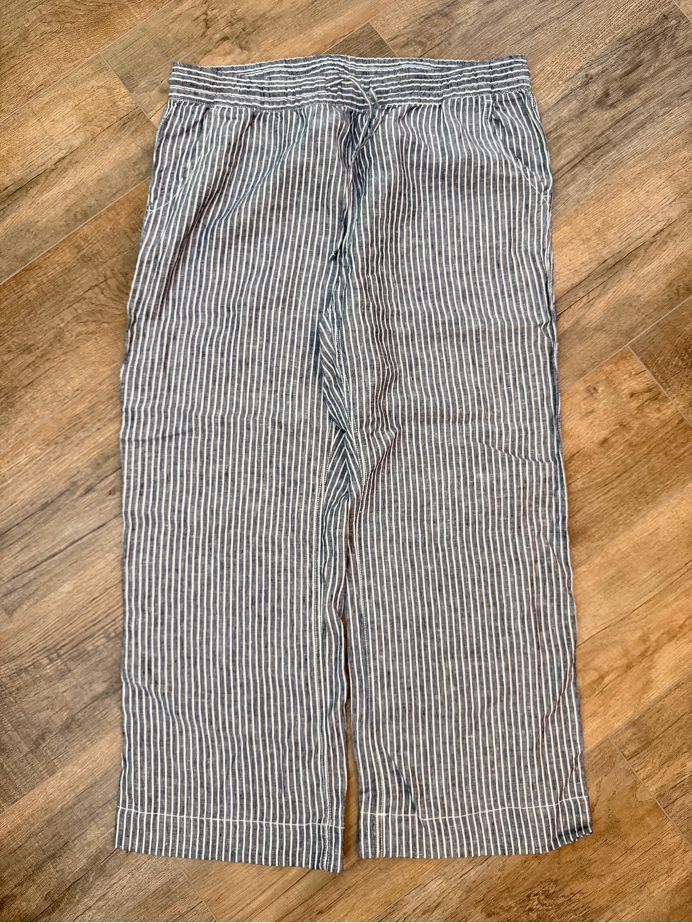 L.L. Bean Women's Wide Leg Striped Linen Pants - Navy & White